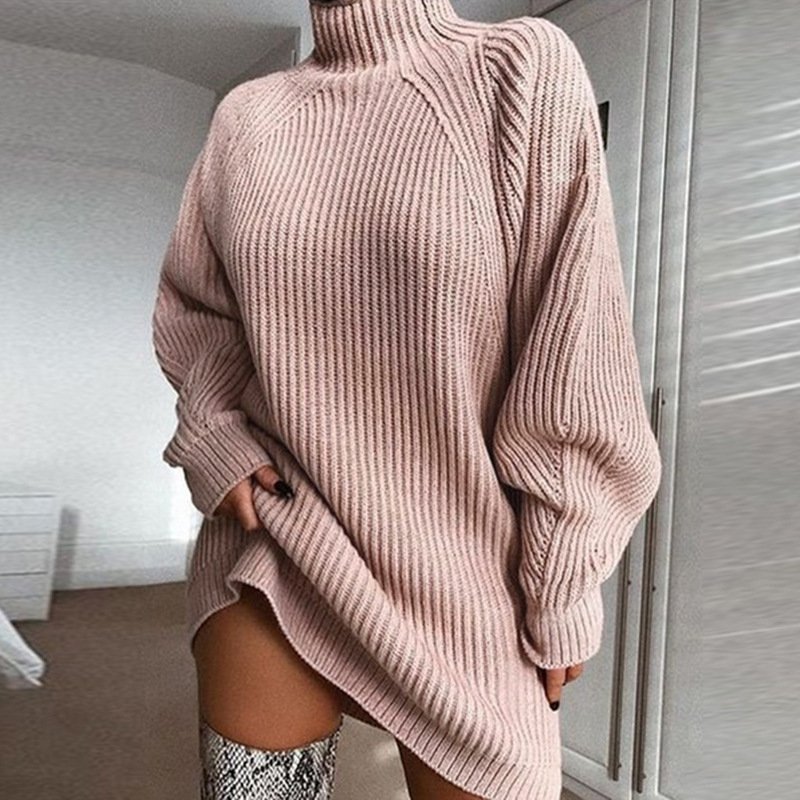 Solid Turtleneck Long Sweater Winter Warm Women Sweater Dress - Image 9