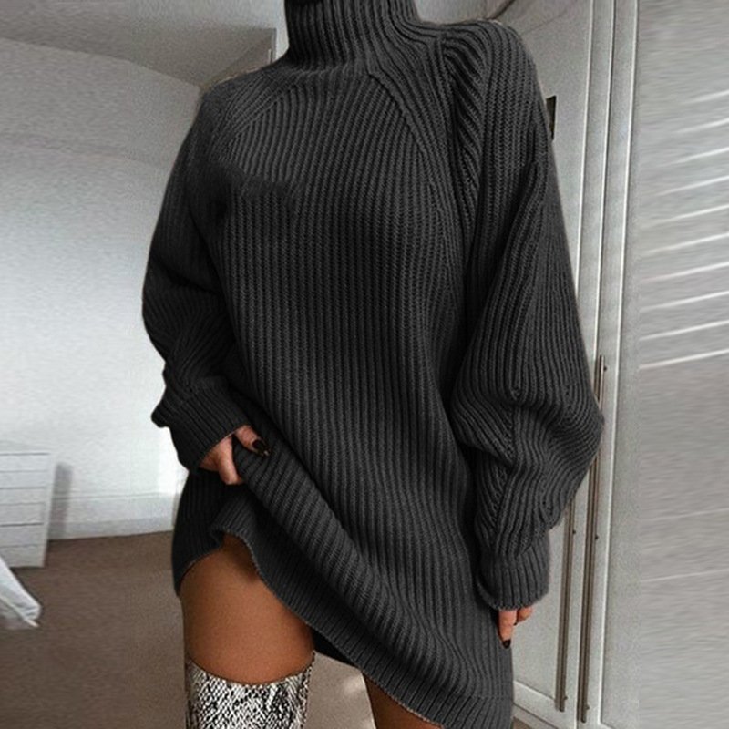 Solid Turtleneck Long Sweater Winter Warm Women Sweater Dress - Image 5