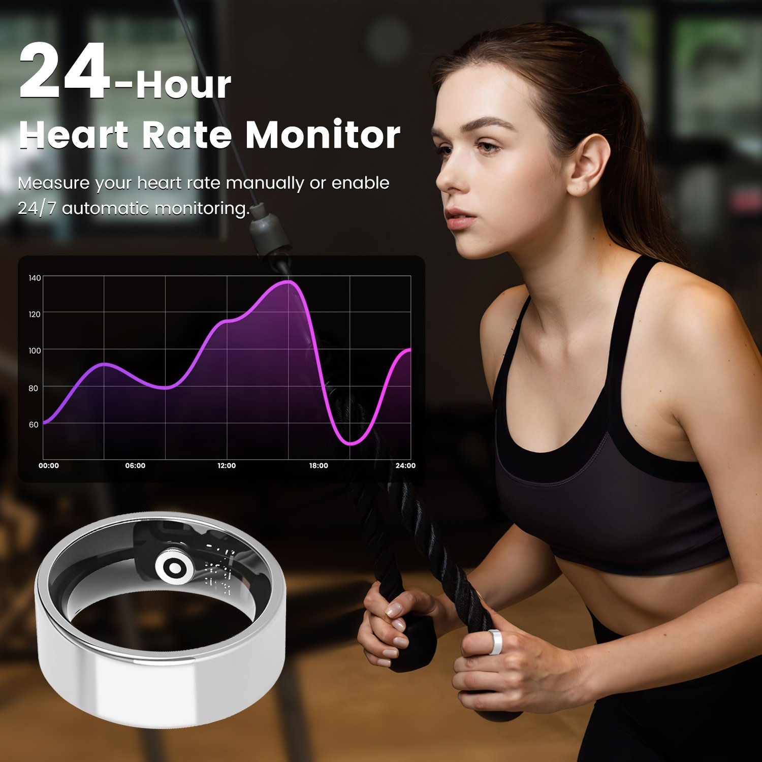 Smart Ring Health Tracker Fitness Sleep Stress HRV Tracker With Charging Case Magnetic Charging Cable For Women & Men Compatible With IOS & Android 7-Day Battery Life Size7 Size8 Size9 Size10 - Image 7