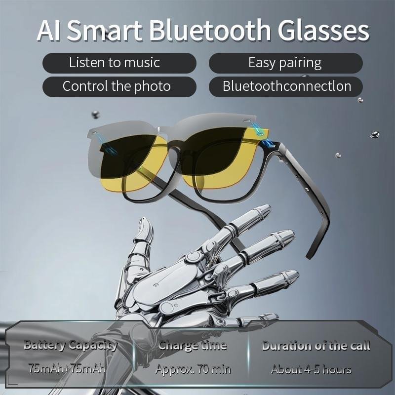 Smart AI Bluetooth Glasses With Magnetic Interchangeable Lenses- UV&Blue Light&Night Vision, Open Ear Speakers, Touch Control, 8H Battery - Image 3